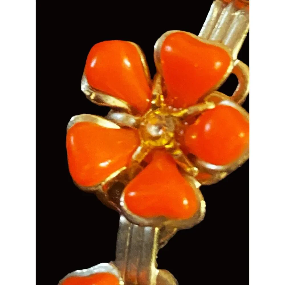 Vintage Coro Necklace Coral color Thermoset 50s - 60s Gold Tone Metal 16”